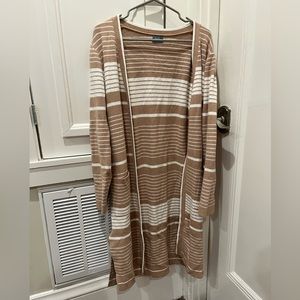 Neely tan striped duster cardigan sweater